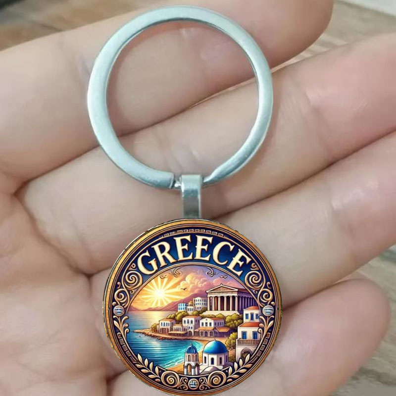 Porte-clés Grèce avec côte méditerranéenne et temple antique