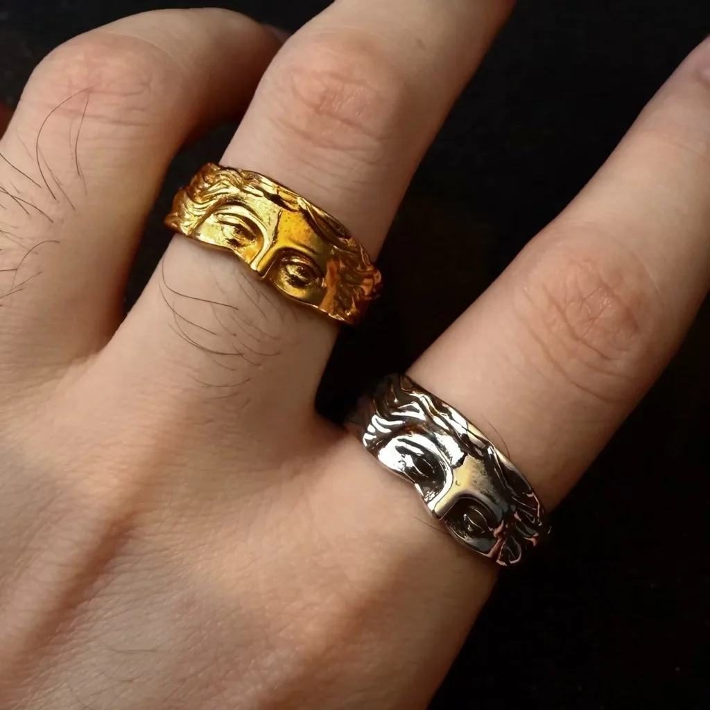 Bague Vénus grecque argentée – visage antique ouvert