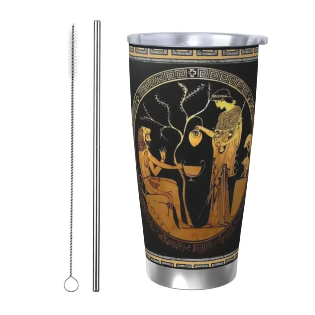 Tumbler grec noir et or – scène mythologique à méandres