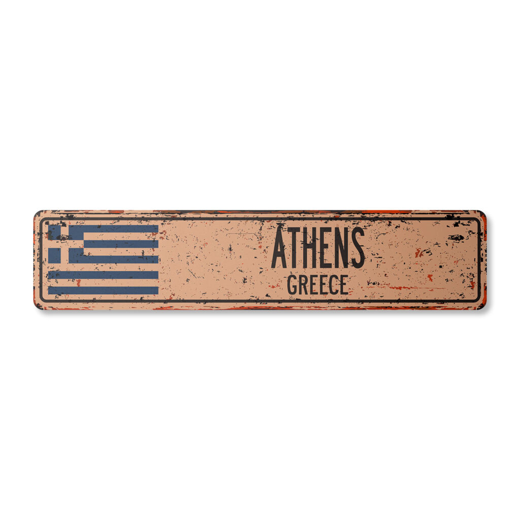 Plaque murale vintage Athens Greece – Style signalétique