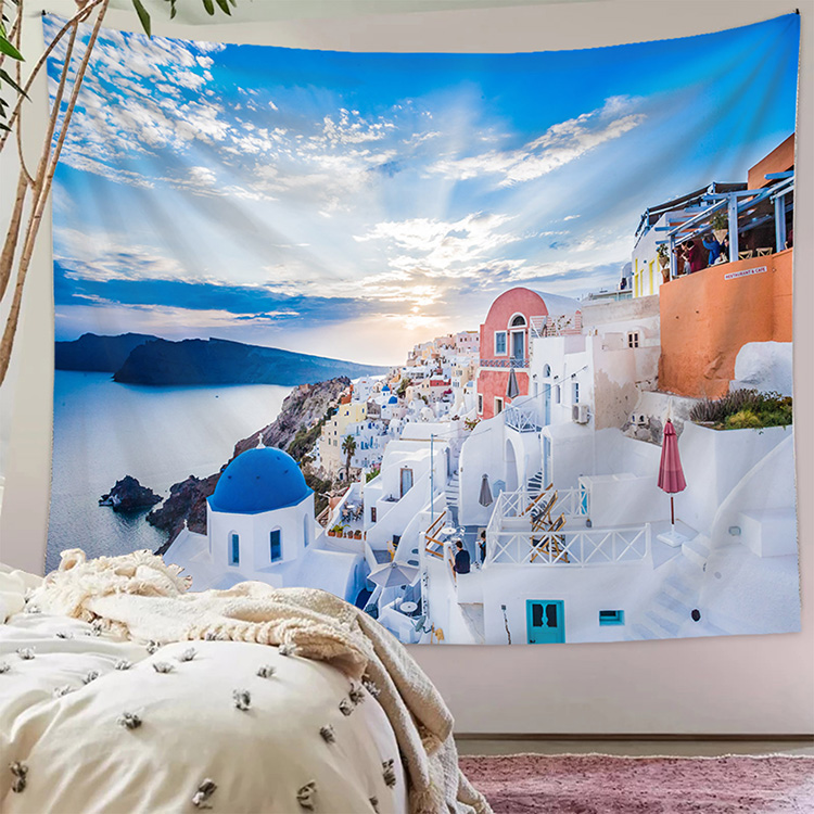 Tapisserie murale Santorin – Paysage grec bleu et blanc – Image 2