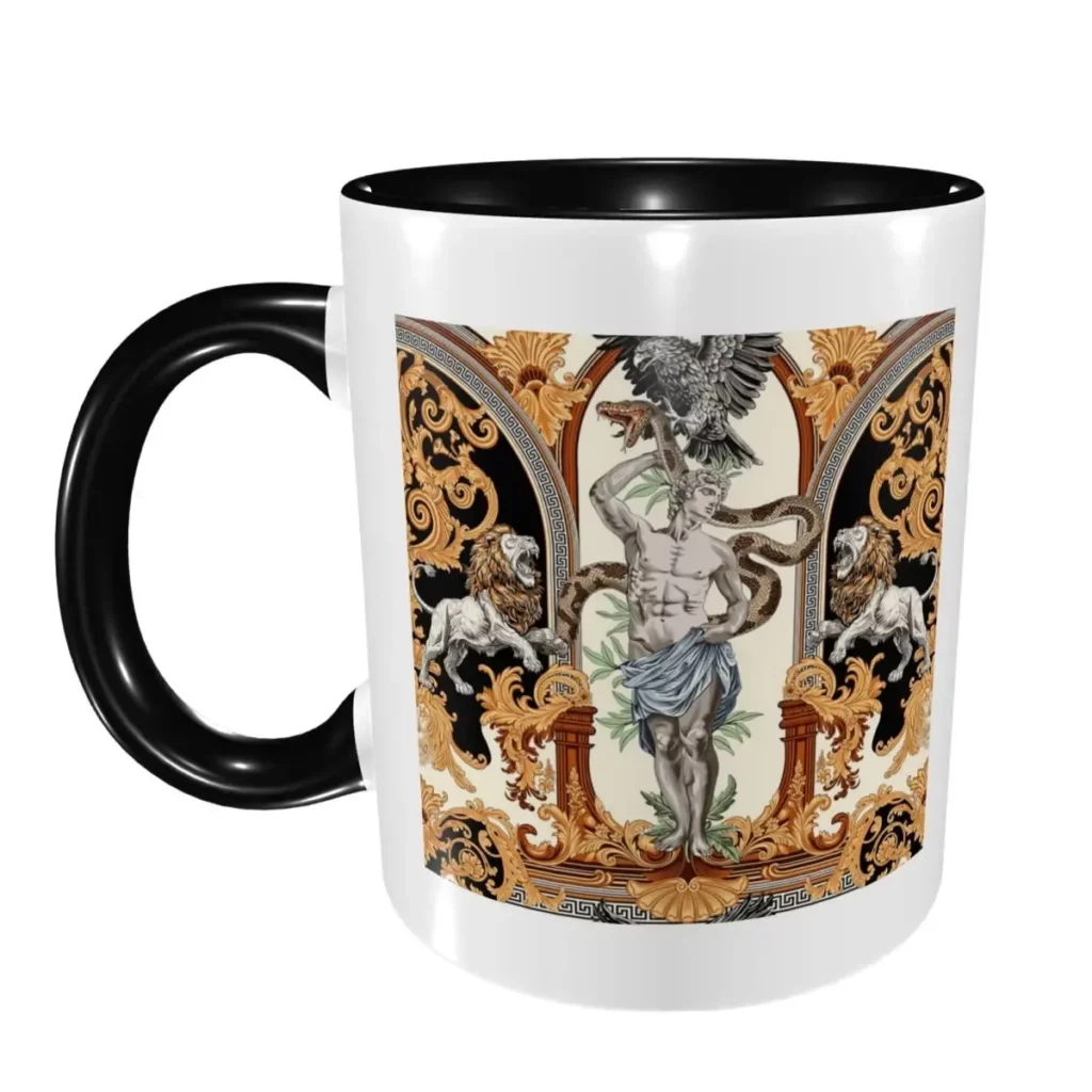 Mug Apollon grec – portrait mythologique noir et or