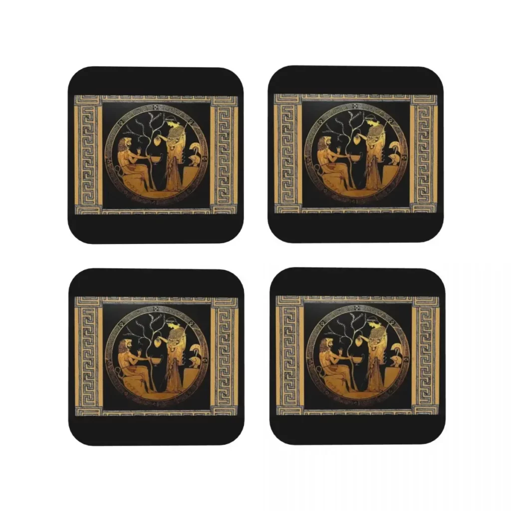 Dessous-de-verre grecs – scène antique et frise méandre