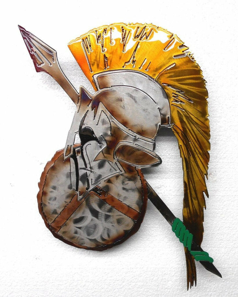 Décoration murale Spartan – Casque, bouclier et guerrier grec