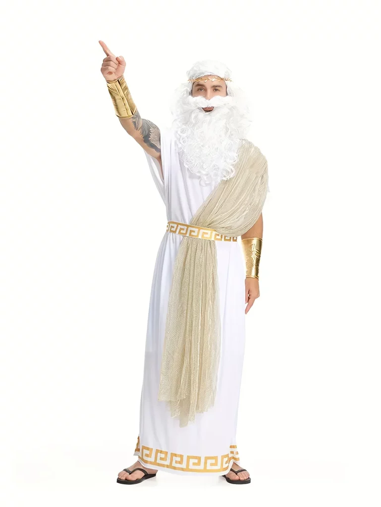 Costume de Zeus grec – tunique blanche et accessoires dorés