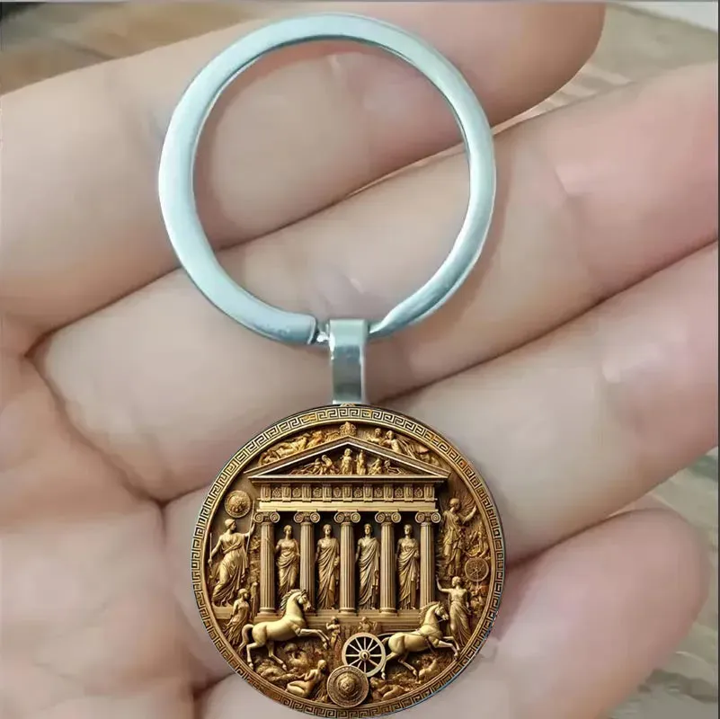 Porte-clés temple grec – médaillon antique doré