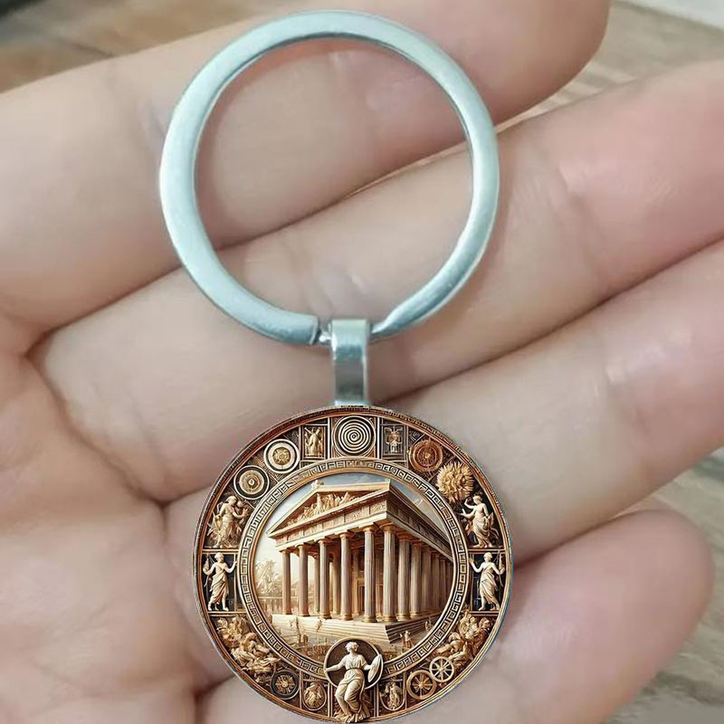 Porte-clés médaillon avec temple grec antique