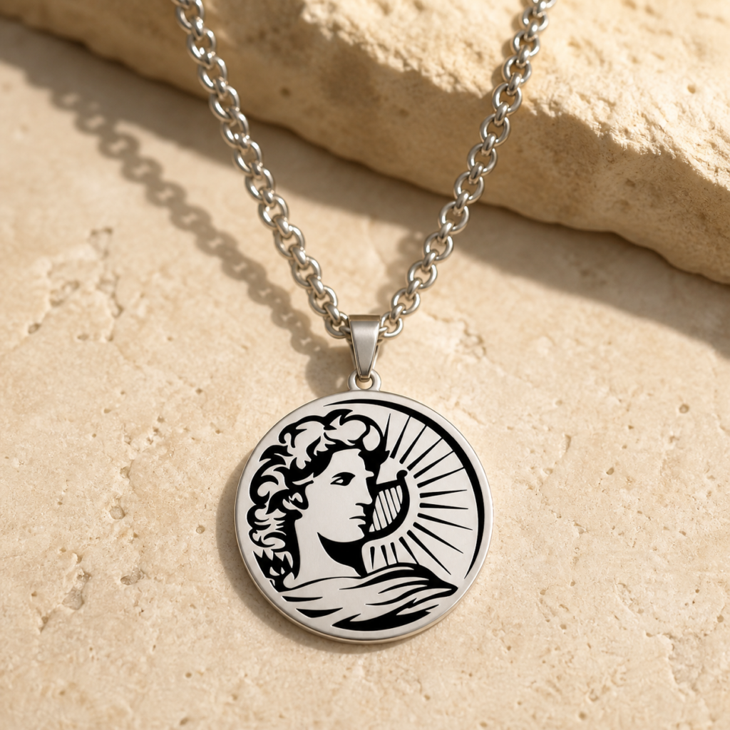 Collier Apollon avec profil classique, lyre et rayons