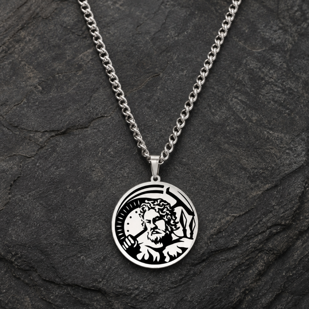 Collier Héphaïstos avec dieu forgeron et marteau