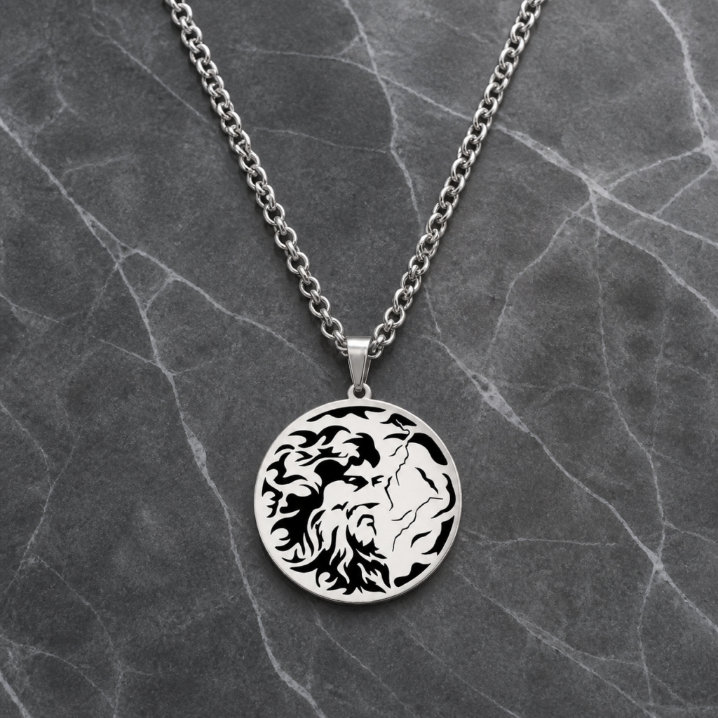 Collier Zeus avec profil barbu, nuages et éclair