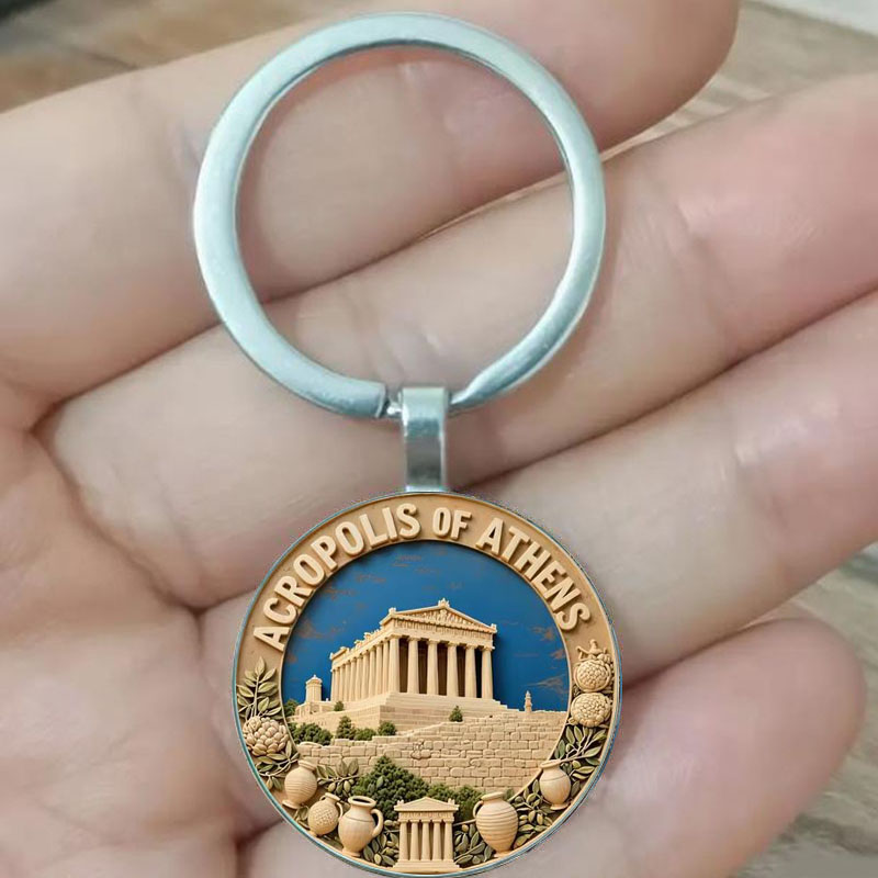 Porte-clés Acropole d’Athènes bleu et doré