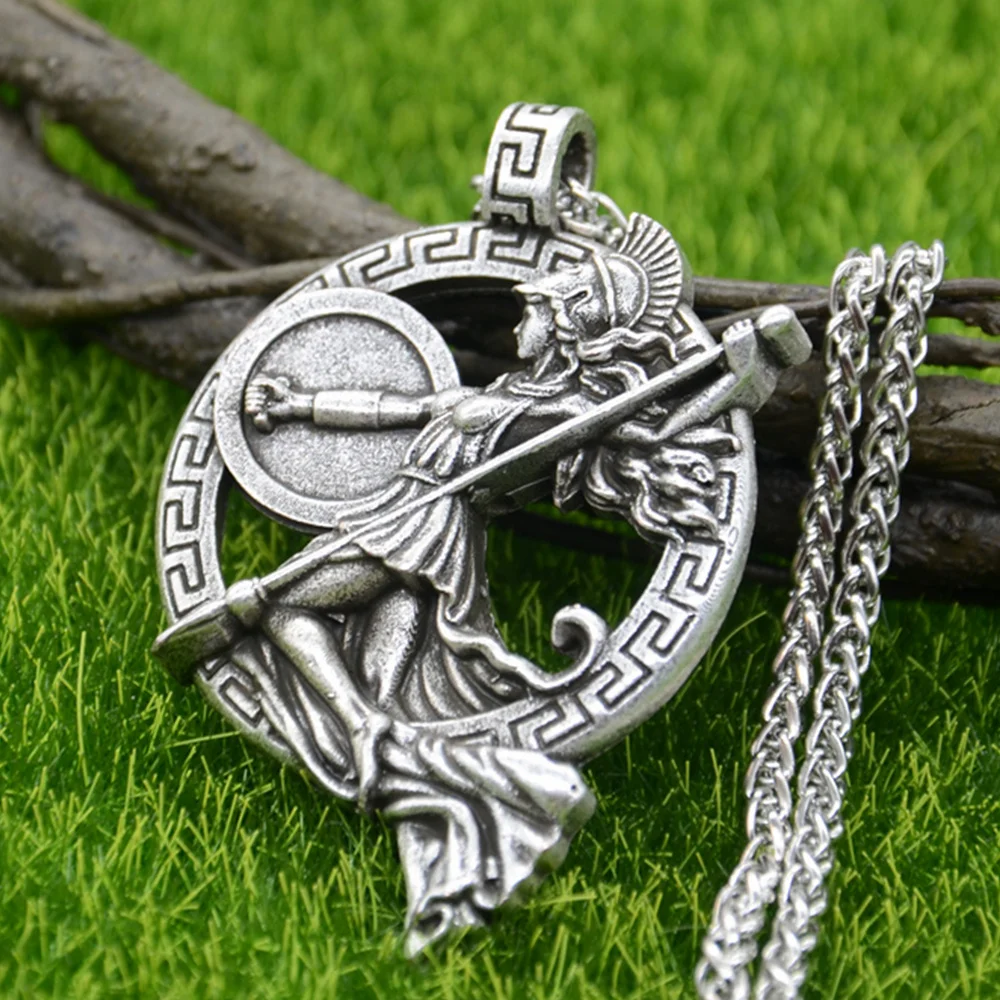 Collier Minerve argenté – Pendentif Athéna guerrière grecque 50 cm
