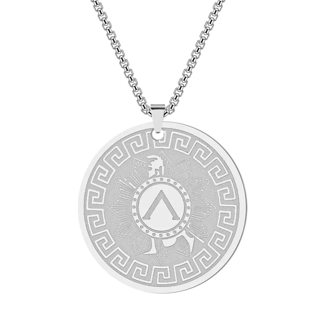 Collier Achille argenté – pendentif grec et casque antique