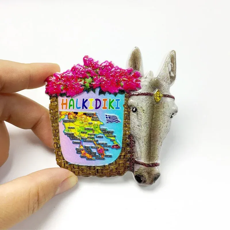 Aimant Halkidiki – carte colorée et souvenir grec avec âne