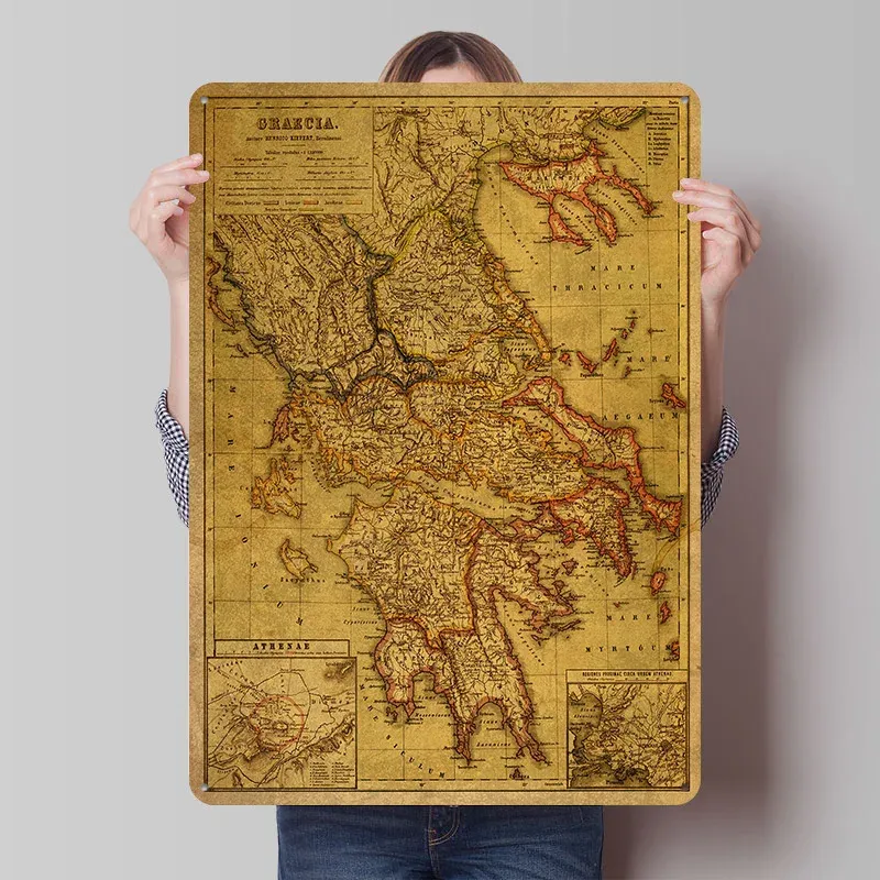 Carte ancienne de Grèce – affiche historique aux tons sépia