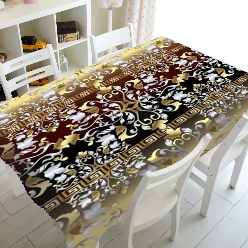 Nappe grecque noire, brune et dorée – arabesques et frise antique