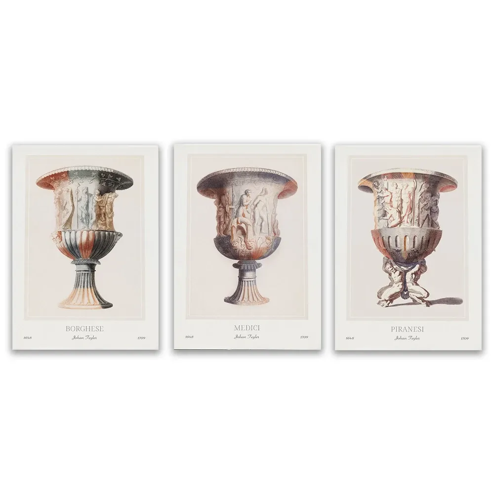 Affiche de vases antiques – Borghèse, Médicis et Piranèse