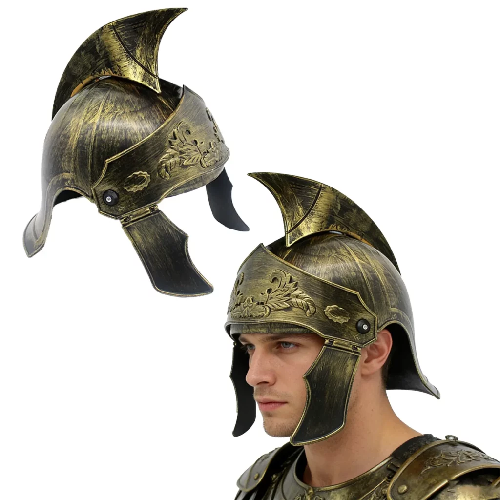 Casque spartiate doré – crête et protège-joues antiques