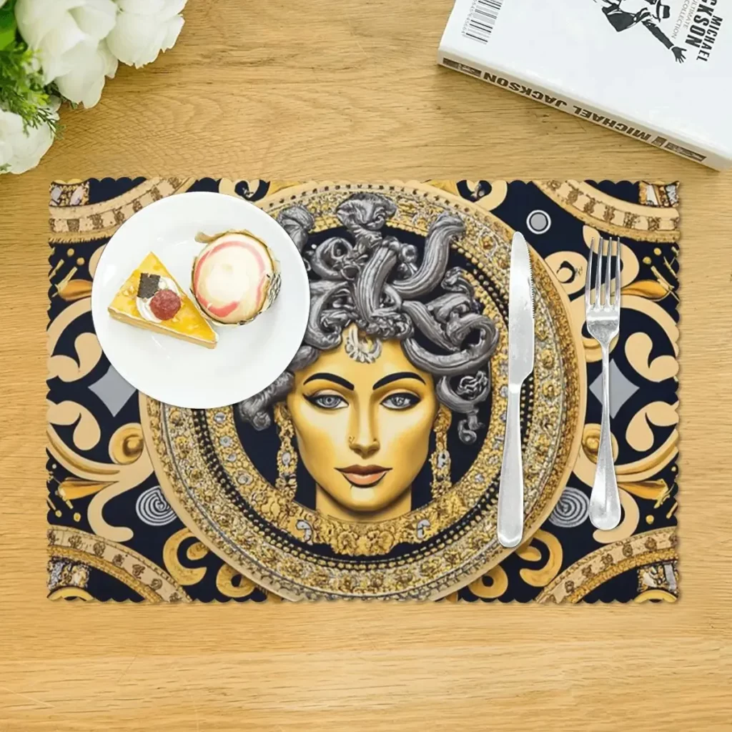 Set de table Méduse – décoration grecque noire et dorée