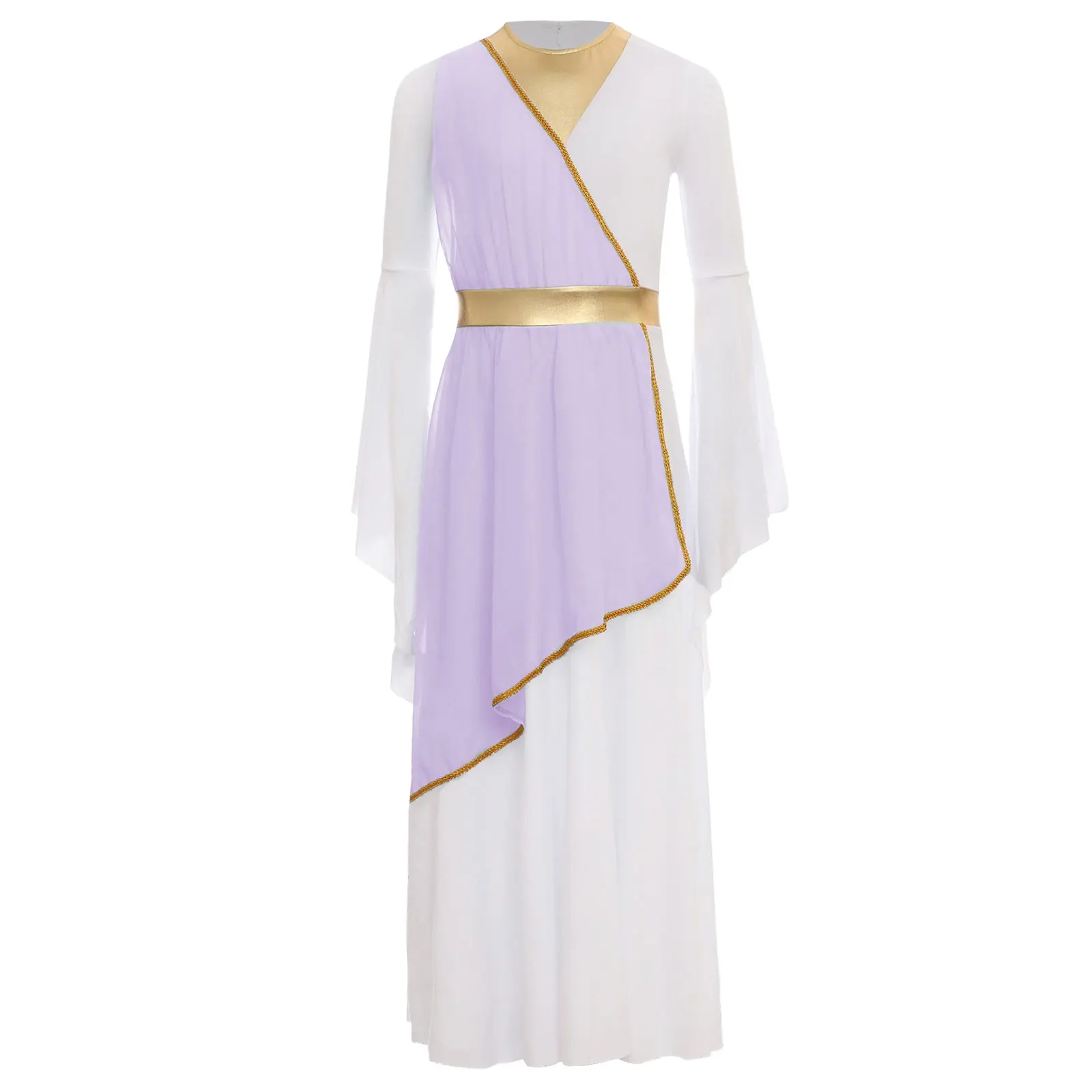 Robe grecque lavande et dorée pour fille – silhouette mythologique