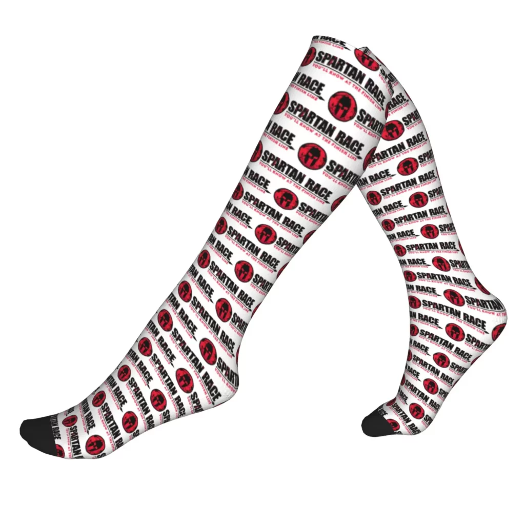 Chaussettes spartiates blanches – casque rouge et motif sportif