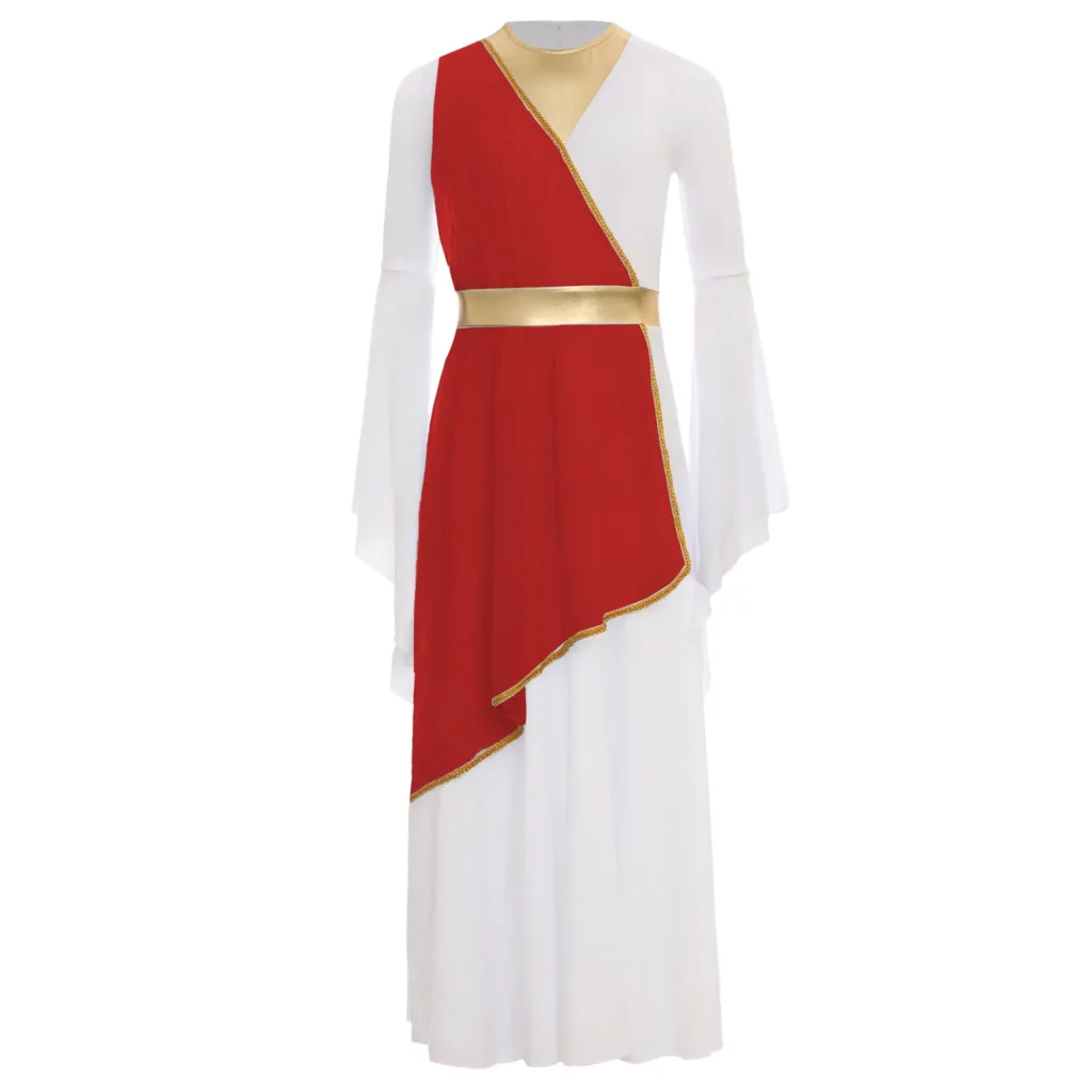 Robe grecque bordeaux et dorée pour fille – costume de déesse