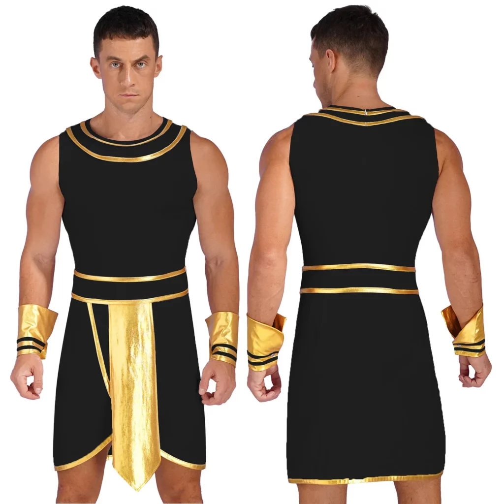 Costume grec noir et or – tunique antique avec manchettes