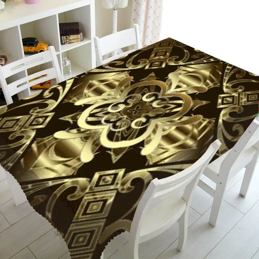 Nappe grecque brune et dorée – médaillon floral antique