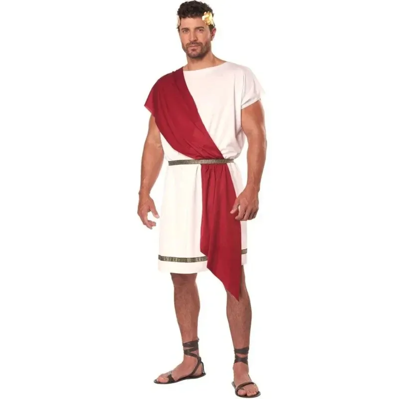 Toge romaine rouge et blanche – drapé antique et ceinture