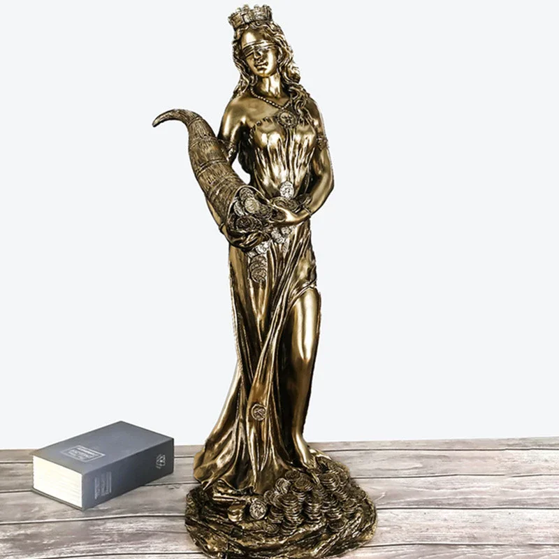Statue grecque de la Fortune dorée – Déesse à la corne d’abondance, 20 cm