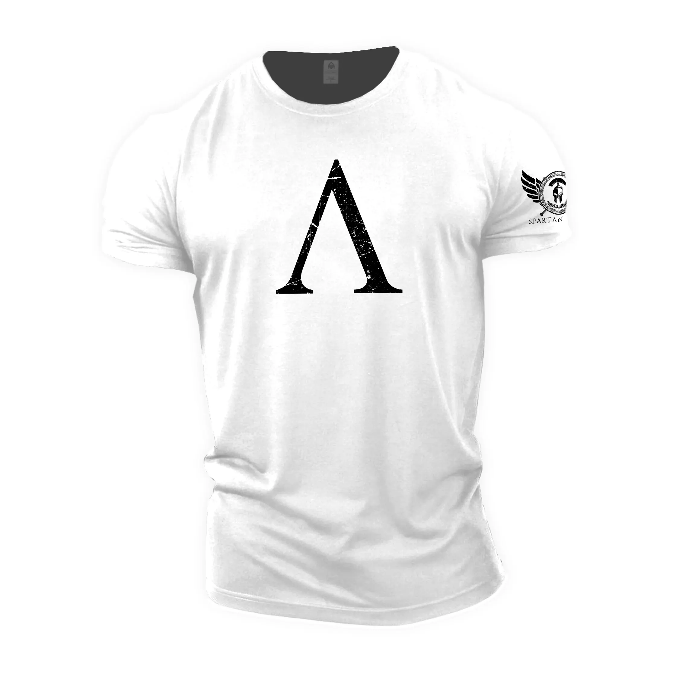 T-shirt spartiate au monogramme grec – emblème de casque