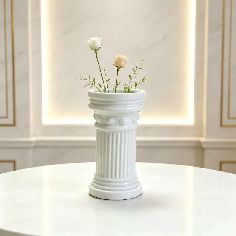 Vase colonne grecque blanc – pot décoratif à cannelures et perles
