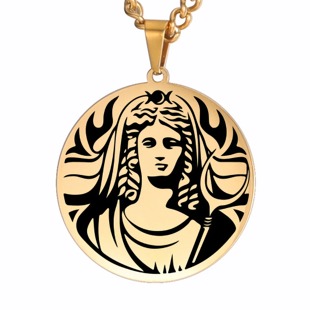 Collier Perséphone doré – Pendentif grec en acier inoxydable 25 × 27 mm