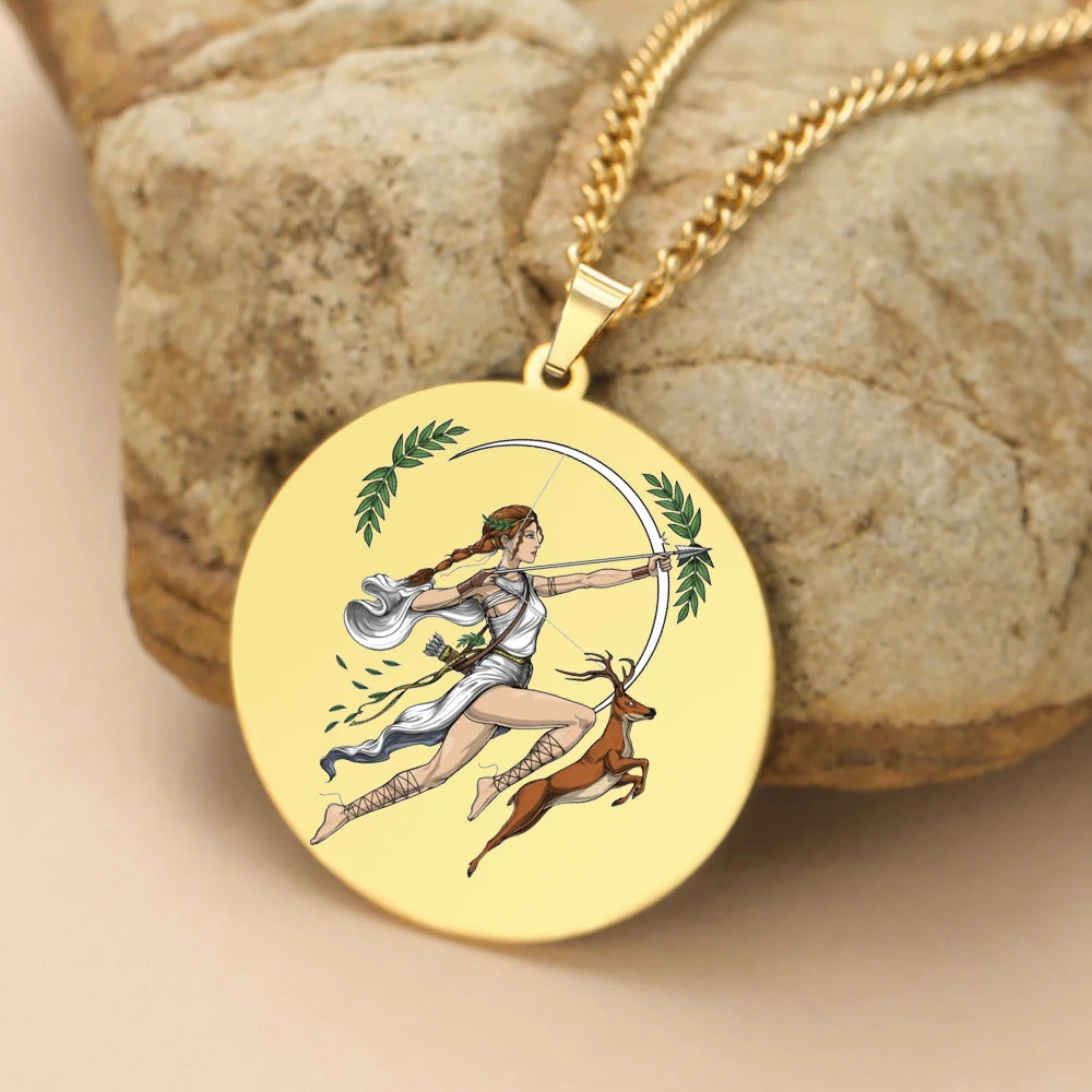 Collier Artémis – déesse grecque et cerf, finition or