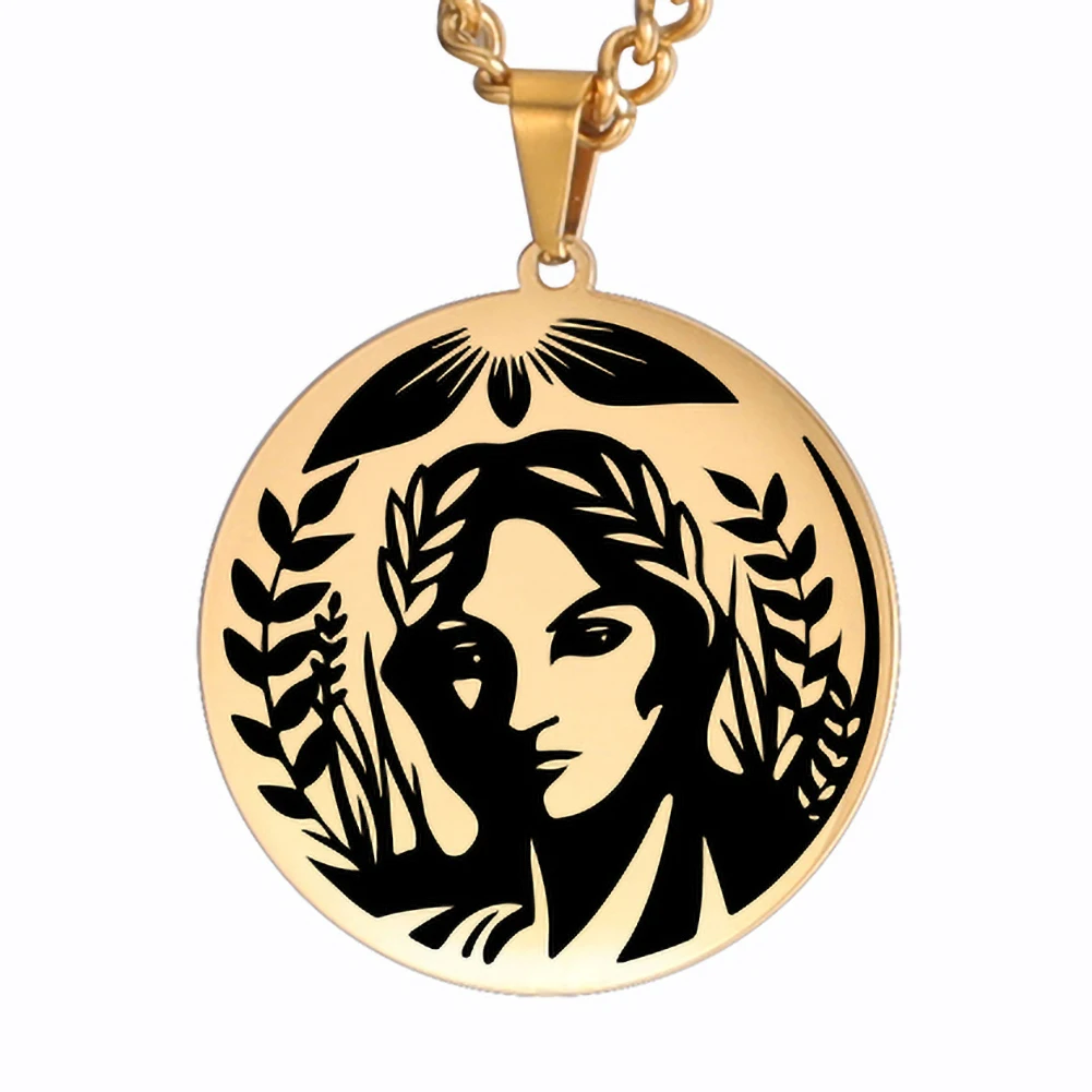 Collier Déméter doré – Pendentif grec en acier inoxydable 25 × 27 mm