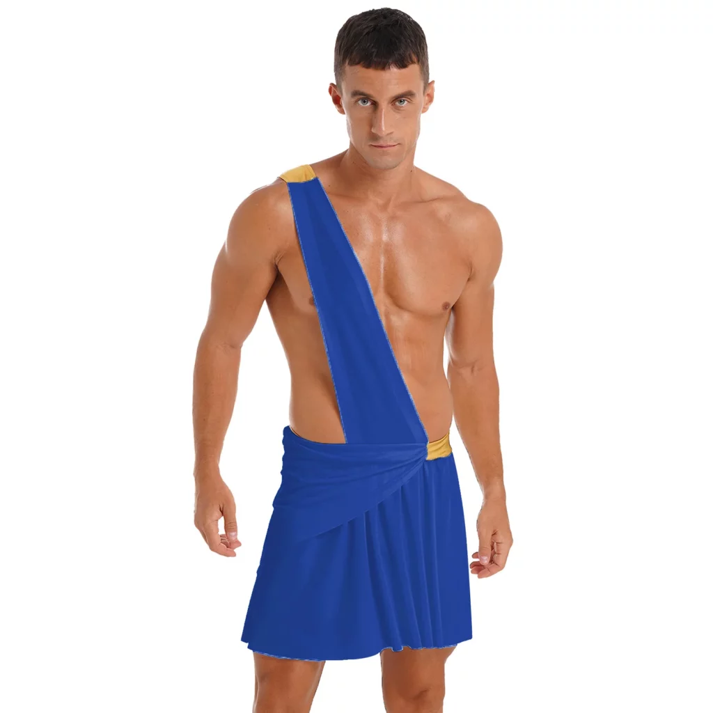 Toge grecque masculine bleu roi à drapé long