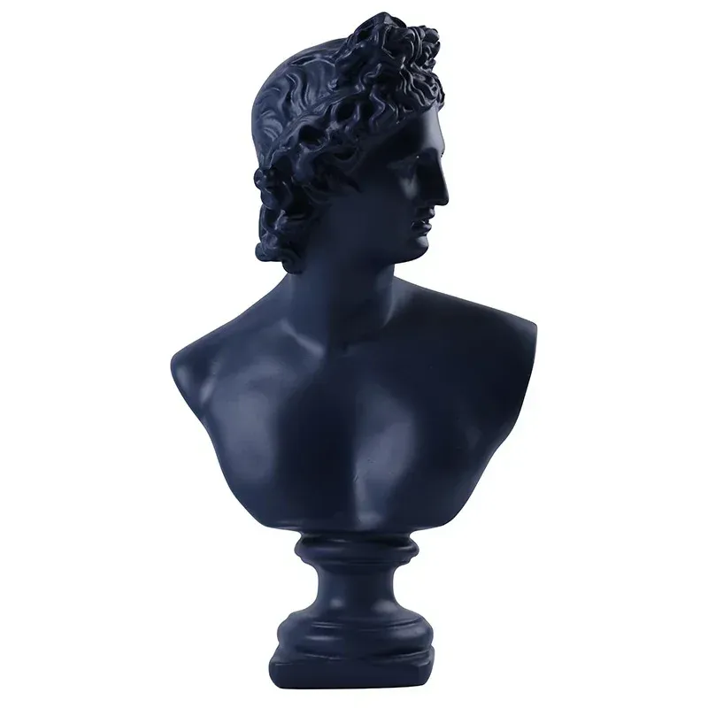 Buste grec bleu nuit – sculpture classique inspirée de David 31 cm
