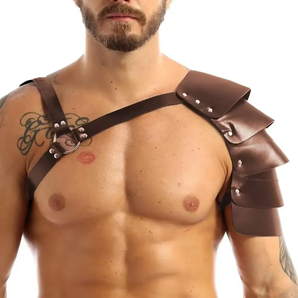 Épaulière spartiate brune – armure romaine à sangles et rivets