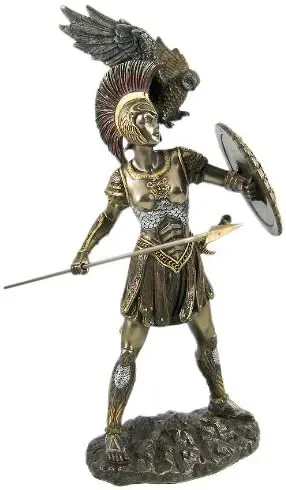 Athéna guerrière – statue grecque ailée au bouclier Méduse