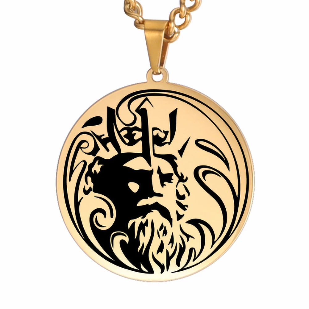 Collier Poséidon doré – Pendentif grec en acier inoxydable 25 × 27 mm