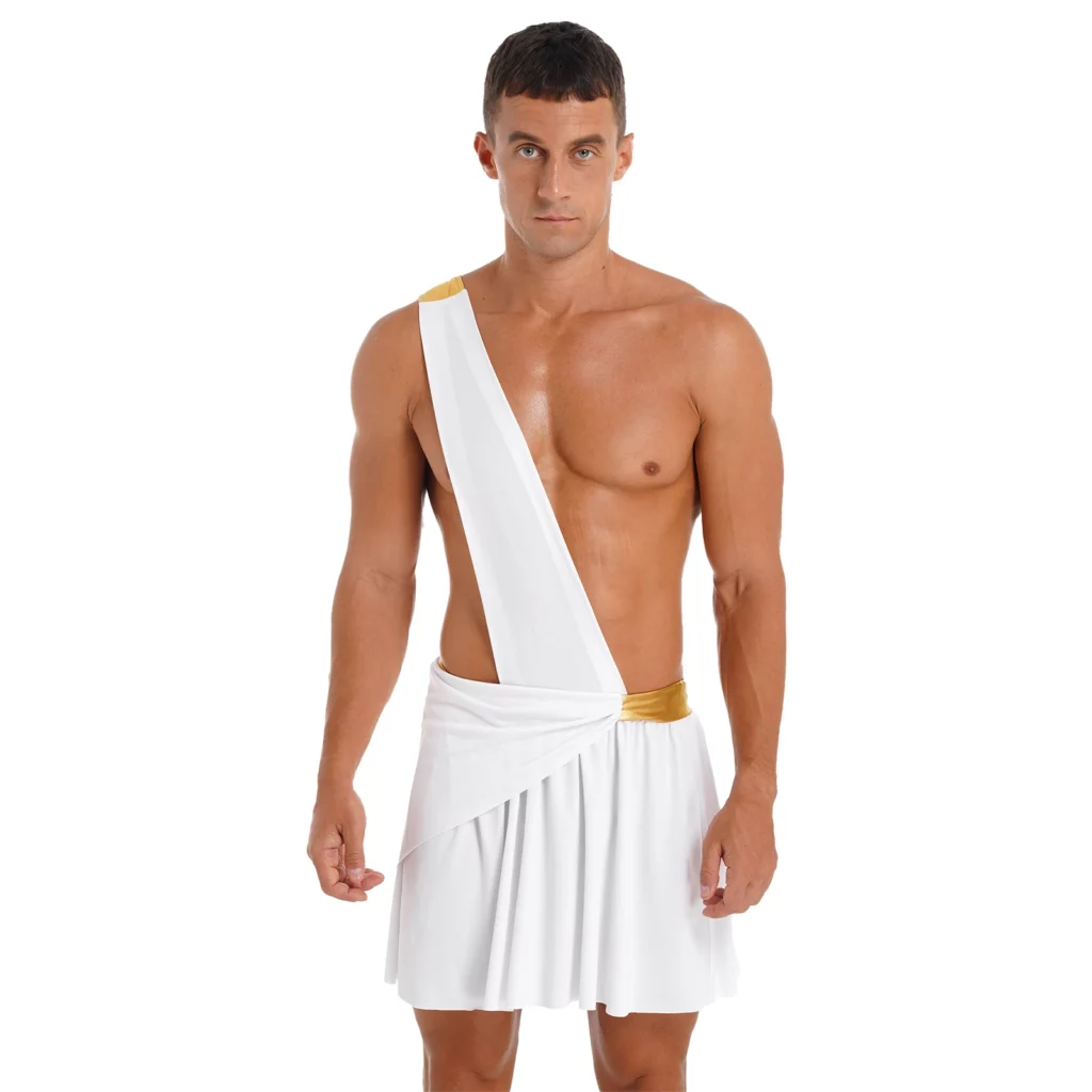Toge grecque masculine blanche à drapé long