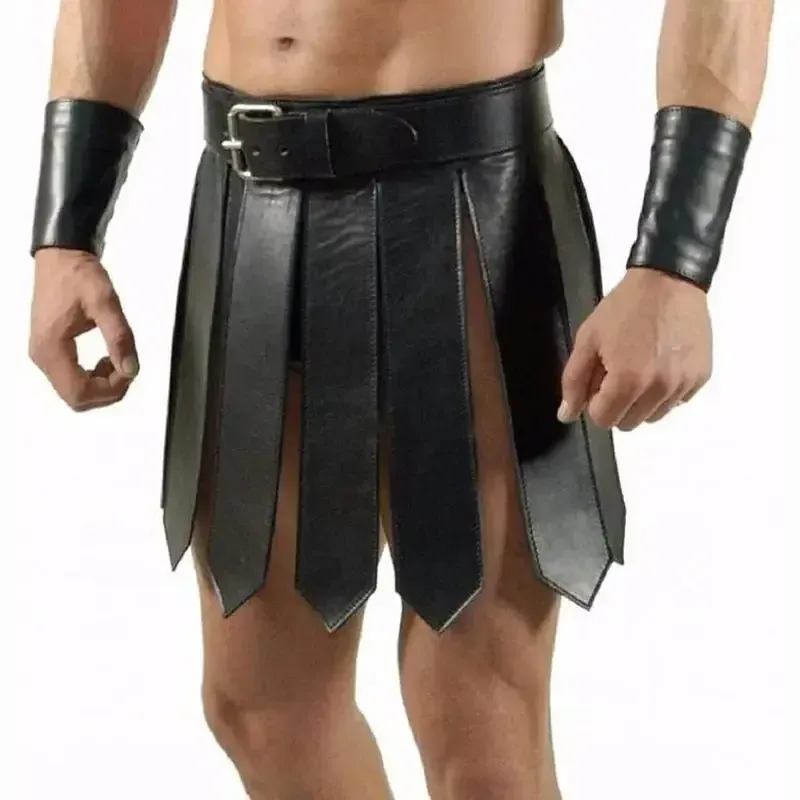 Jupe de gladiateur noire – ceinture à lamelles et brassards