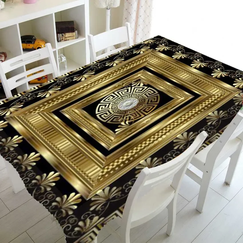 Nappe grecque noire et dorée – cadre rectangulaire et médaillon central