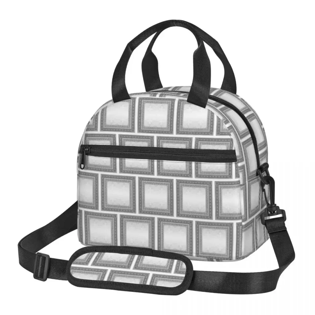 Sac à dos grec blanc et gris – méandre architectural