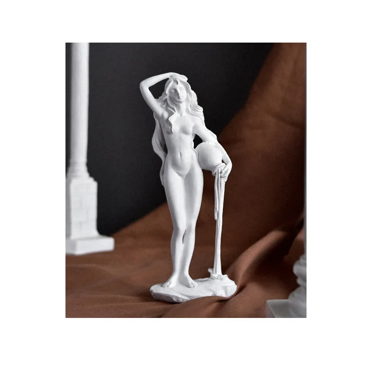 Statue Vénus grecque blanche en résine – modèle debout avec sphère, 19 cm