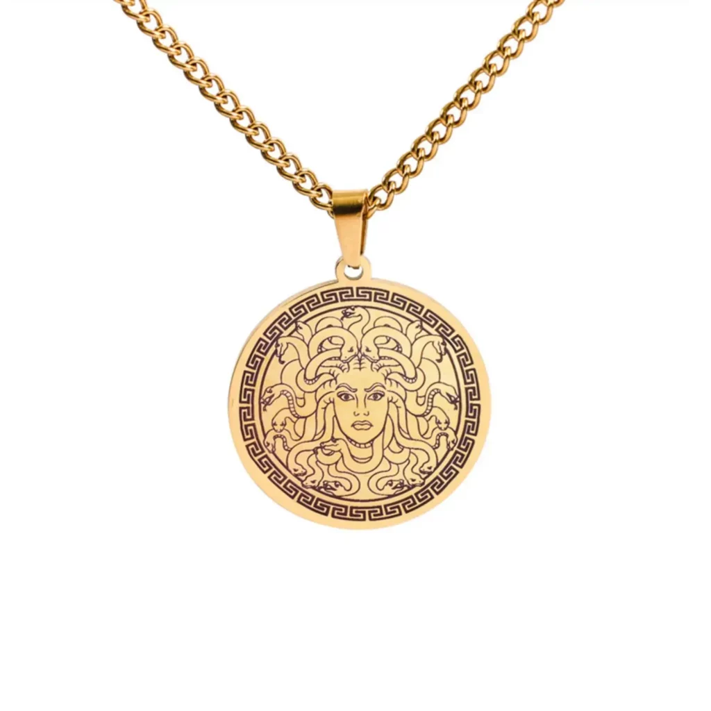 Collier Méduse grecque doré – pendentif Gorgone
