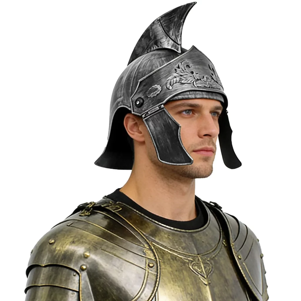 Casque spartiate argenté – crête et protège-joues antiques