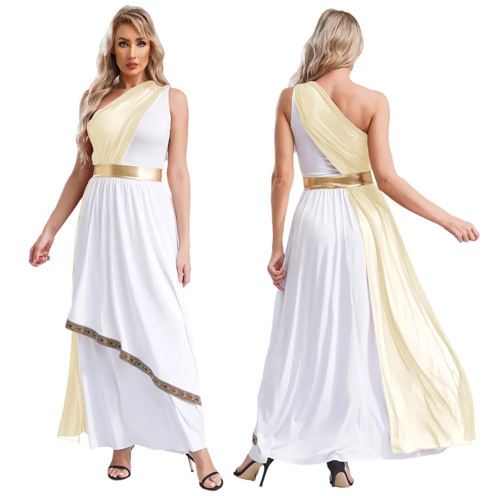 Robe de déesse grecque champagne et blanche