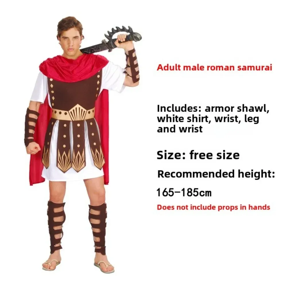 Costume de soldat romain rouge et brun – tunique, cape et jambières