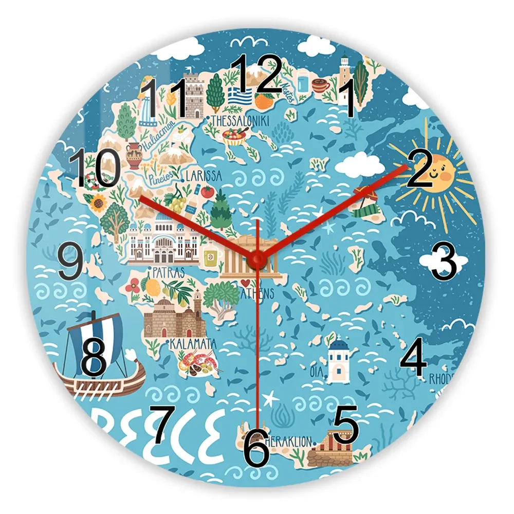 Horloge murale carte de Grèce – villes et paysages helléniques
